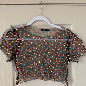 FashionNova Polka dot crop see through top